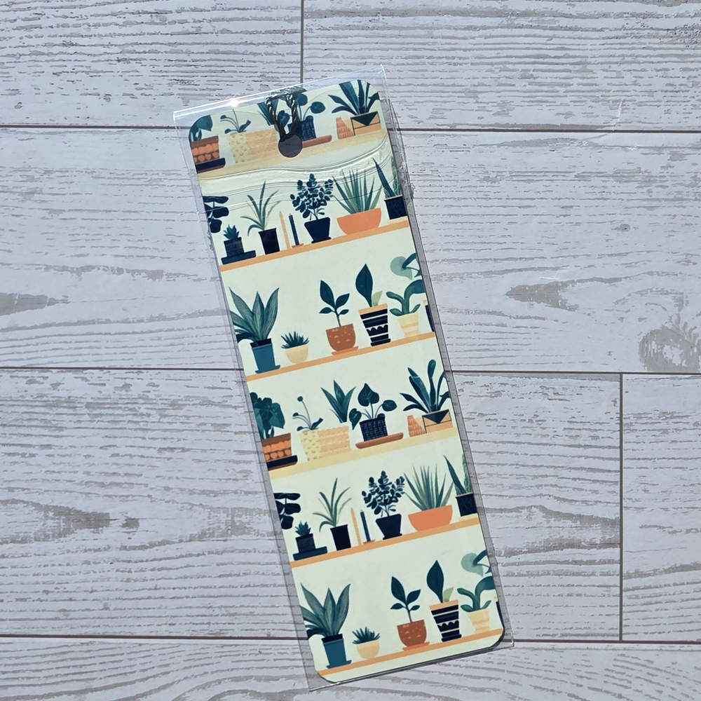 🌿 Potted Plants Shelf Metal Bookmark – Botanical Gift for